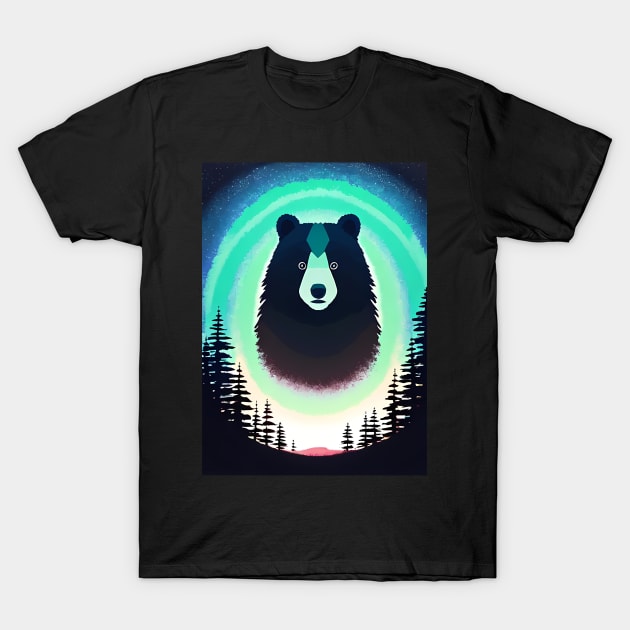 Nighttime Forest Bears - beautiful abstract painting of kawaii cute bears in a colorful night forest, outdoor nature anime cartoon style of rainbow color cyan, pink, red, blue, yellow, green. T-Shirt by My Pet Ate My Paintbrush